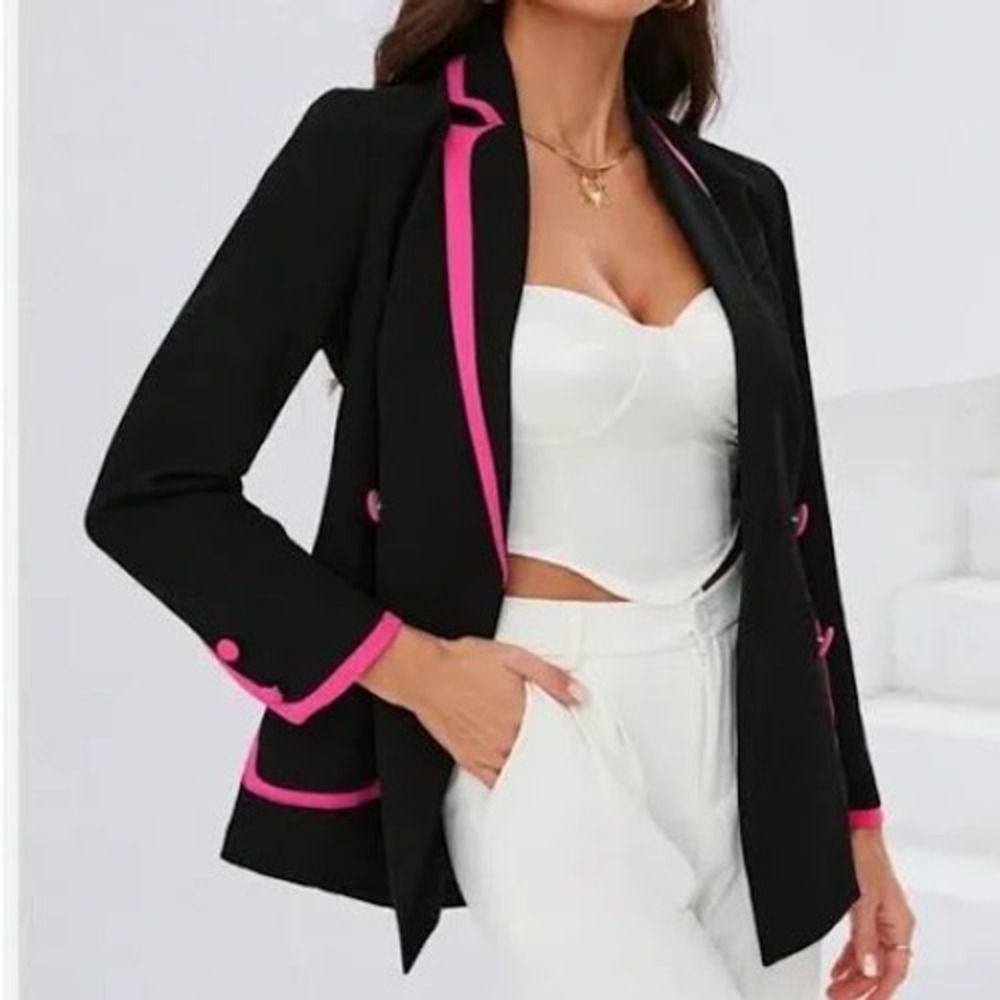 Juicy Couture Dark Regal Bright Wool Blazer Black Hot Pink Trim Size 6 NEW